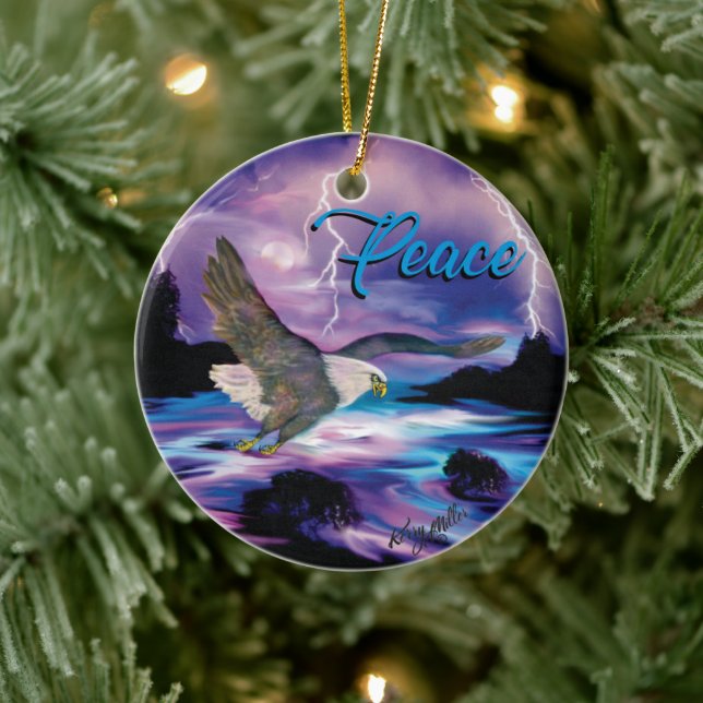 Soaring Eagle Spreading Peace Ceramic Ornament (Tree)