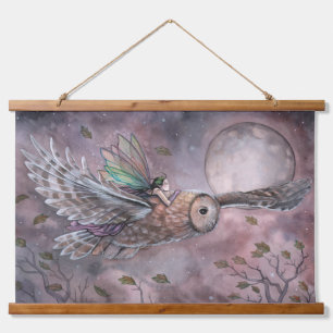 Soaring Fairy and Owl Fantasy Art Hanging Tapestry