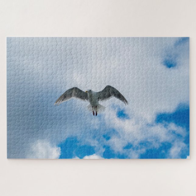 Soaring Glaucous-Winged Gull Jigsaw Puzzle (Horizontal)