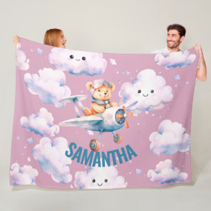 Soaring High with Teddy the Pilot  Fleece Blanket