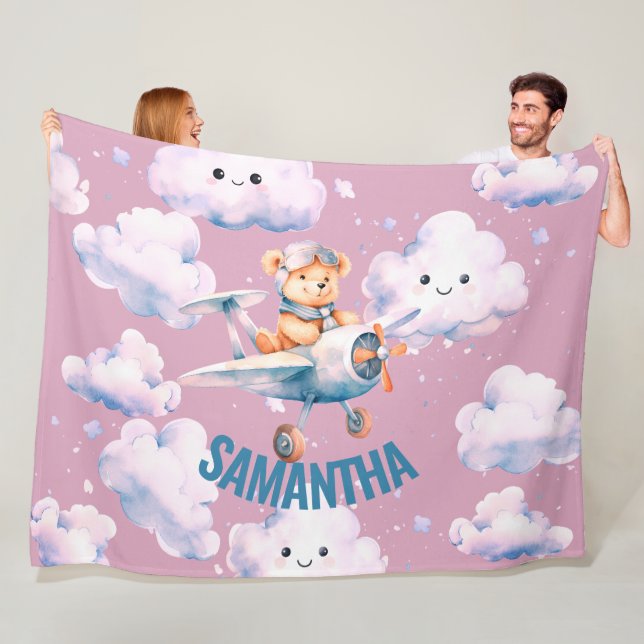 Soaring High with Teddy the Pilot  Fleece Blanket (In Situ)