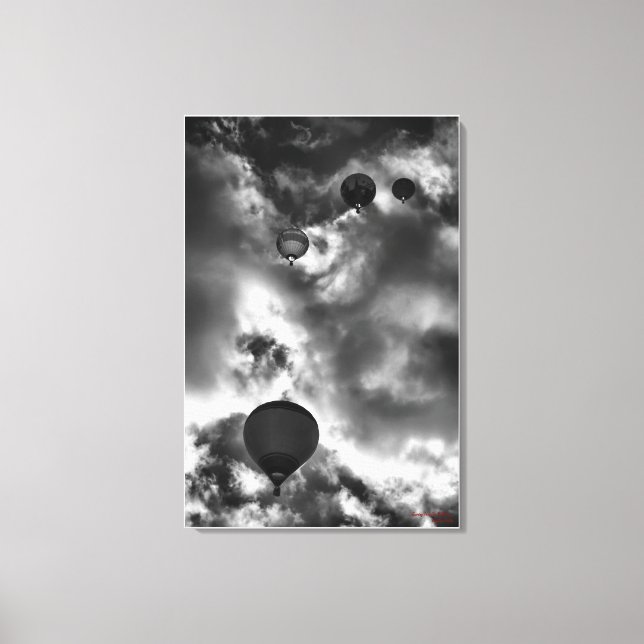 Soaring Hot Air Balloons, fine art black and white Canvas Print (Front)