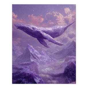 Soaring Lavender Whales in Dream Sky Poster