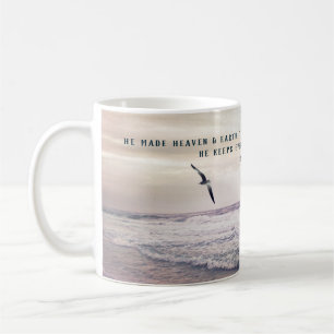 Soaring Seagull with a Psalm Bible Verse Beach Coffee Mug