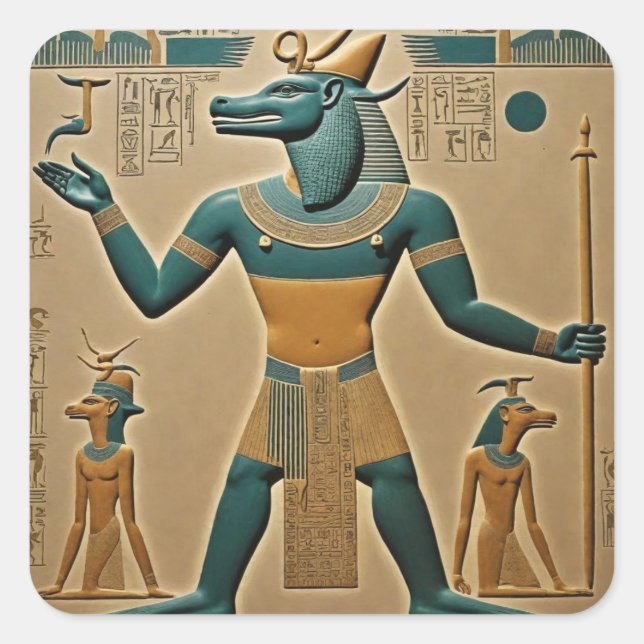 Sobek, Ancient Egyptian God of War Square Sticker (Front)