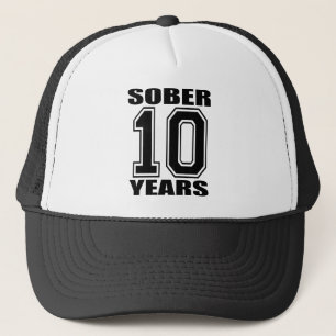 Sober 10 Years Black on White Trucker Hat