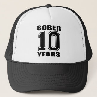 Sober 10 Years Black on White Trucker Hat