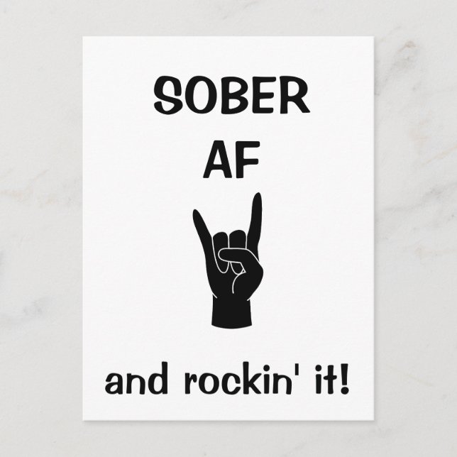Sober AF Postcard, Addiction Recovery Card (Front)