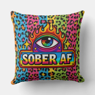 Sober AF - Rainbow Leopard Print -  Throw Pillow