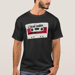 Sober Anniversary AA NA One Year Sober Cassette Di T-Shirt
