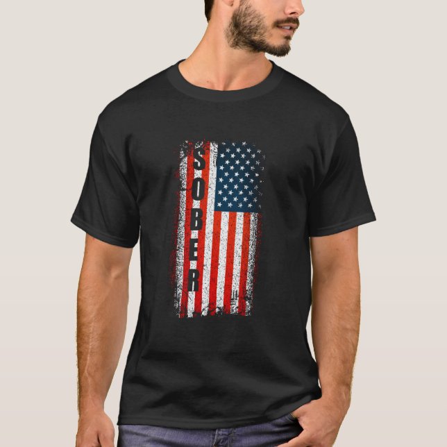 Sober Anniversary Sober American Flag Aa T Na One  T-Shirt (Front)