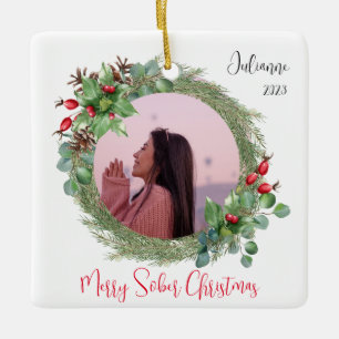 Sober Christmas Gift, Custom Photo Ceramic Ornament