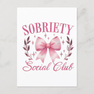 Sober & Clean Living In Recovery Bow Coquette Invitation Postcard