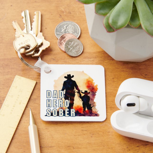 Sober Dad Hero, Recovery Keepsake Sobriety   Keychain (Desk)