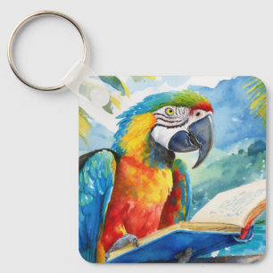Sober Macaw Bird Reading Big Book AA Prayer CUSTOM Keychain