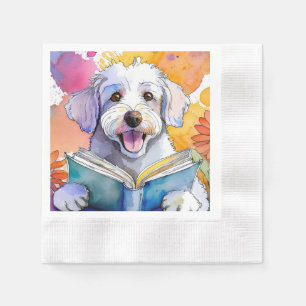 Sober Schnoodle Dog Reading Big Book Recovery Napkin