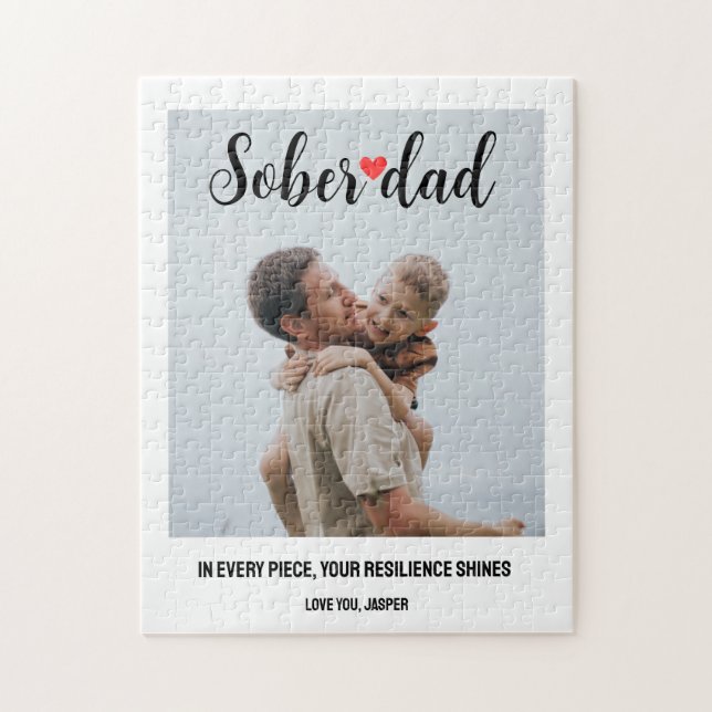 Sober Support Dad Gift Custom Photo Trendy Script Jigsaw Puzzle (Vertical)
