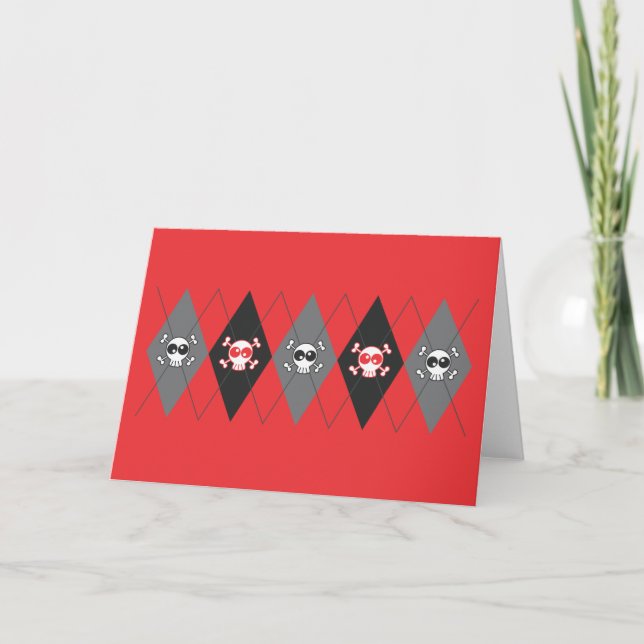 Sobieski Skull Argyle Red Greeting Card (Front)