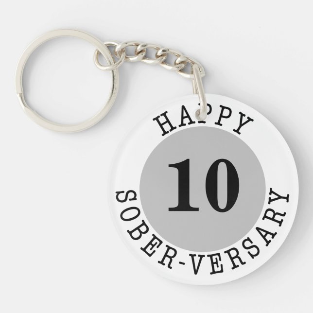 Sobriety Anniversary Black Grey Keychain (Front)