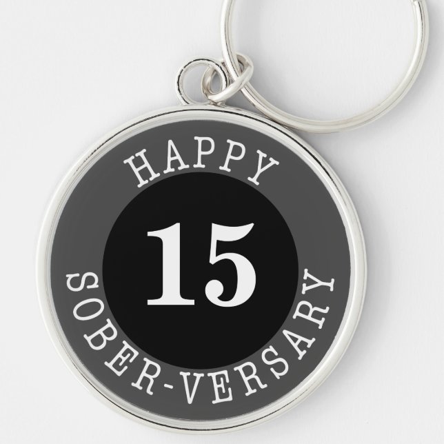 Sobriety Birthday Years Black Grey Keychain (Front)
