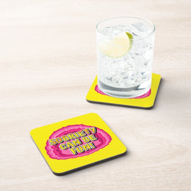 Sobriety Can Be Fun Geode 12 Step Recovery Slogan Coaster (Right Side)
