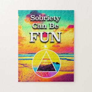 Sobriety Can Be Fun Recovery Slogan Sunrise Jigsaw Puzzle