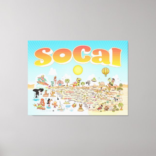 SoCal Cartoon Map Canvas Print (Front)