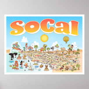 SoCal Cartoon Map Poster