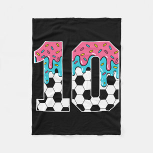 Soccer 10 Year Old Ice Cream Drip Youth 10th Birth Fleece Blanket