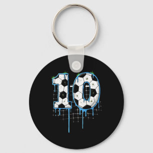 Soccer 10 Year Old Ice Cream Drip Youth 10th Birth Keychain