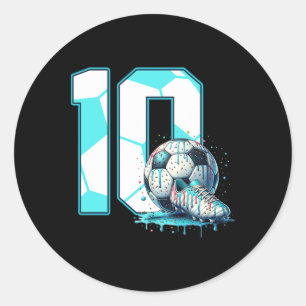Soccer 10th Birthday 10 Year Old Ice Cream Drip Bd Classic Round Sticker