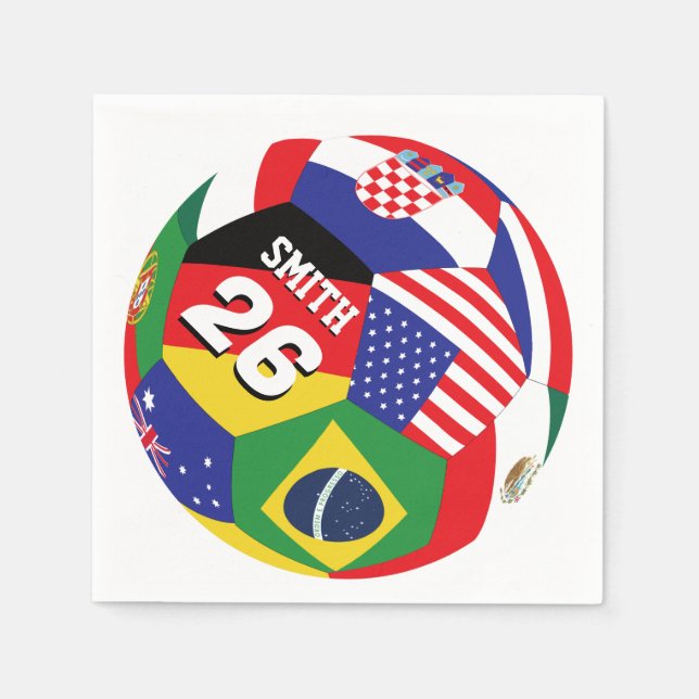 Soccer 2026 Global Flags Custom Name Napkins (Front)