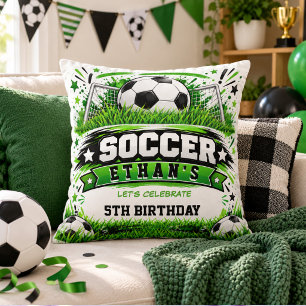 Soccer 5TH Birthday Fun Sports Theme Kids Party Throw Pillow