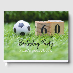 Soccer 60th birthday with ball and number sixty  g guest book