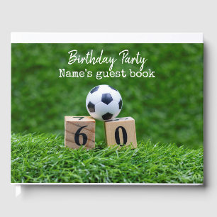 Soccer 60th birthday with ball and number sixty  guest book