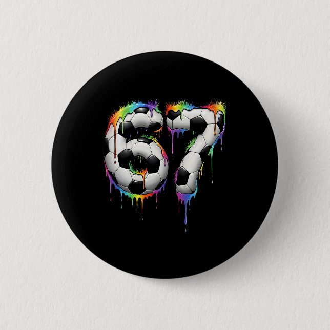 Soccer 67 Six Seven Funny Gen Alpha Meme Rainbow D 2 Inch Round Button (Front)