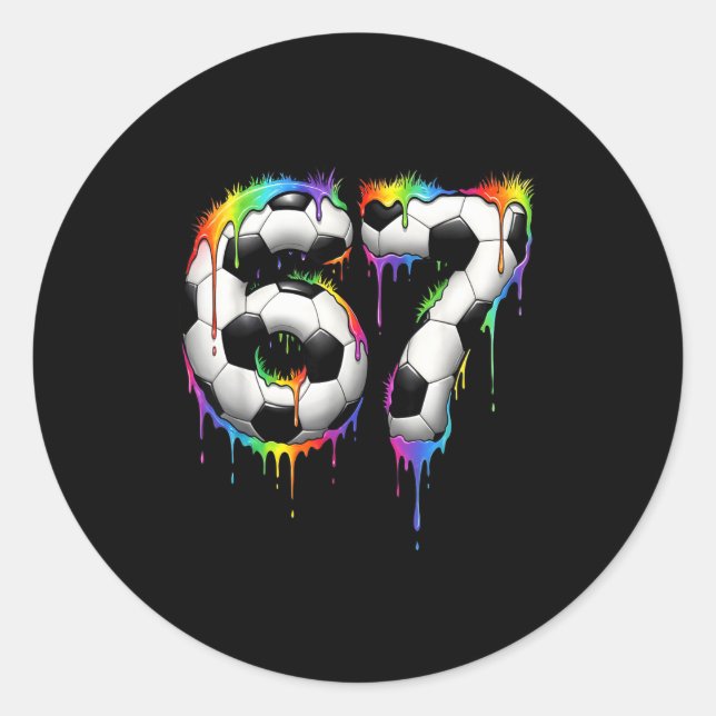 Soccer 67 Six Seven Funny Gen Alpha Meme Rainbow D Classic Round Sticker (Front)