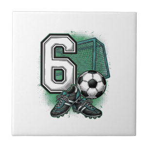 Soccer 6th Birthday Vintage Engraving Shirt Design Tile