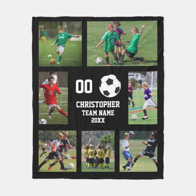 Soccer 7 photo collage fleece blanket (Front)