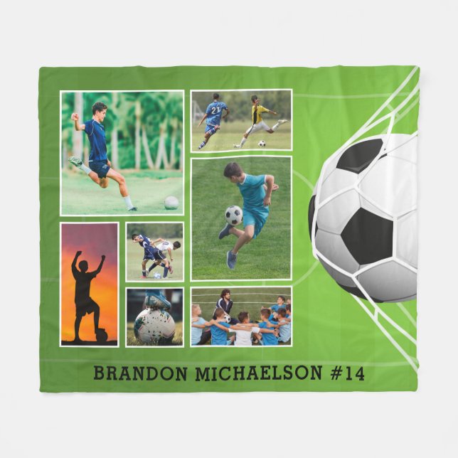 Soccer 7 Photo Collage Personalized Fleece Blanket (Front (Horizontal))