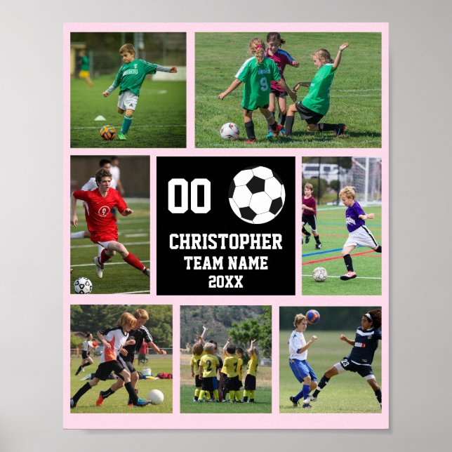 Soccer 7 photo collage Pink Blush team name poster (Front)
