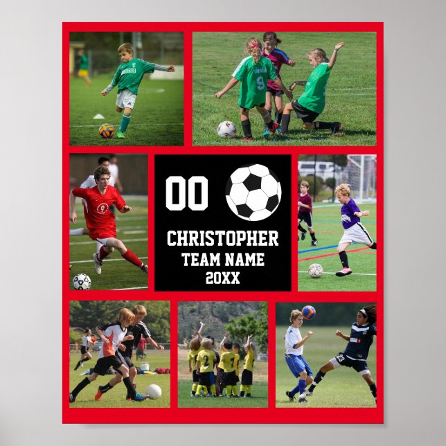 Soccer 7 photo collage Red team name poster (Front)
