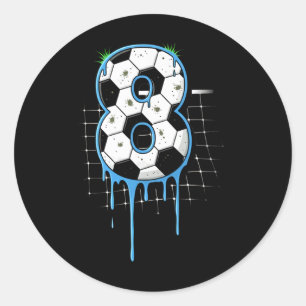 Soccer 8 Year Old Ice Cream Drip Youth 8th Birthda Classic Round Sticker