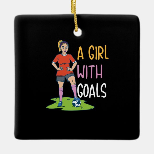 Soccer - A Girl With Goals Ceramic Ornament (Front)