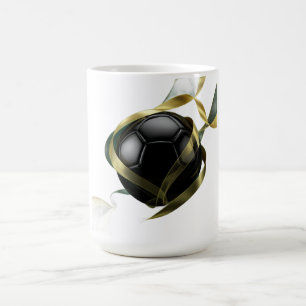 Soccer aka Football Ball with Golden Swirls around Coffee Mug