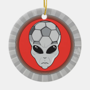 soccer alien head graphic ceramic ornament