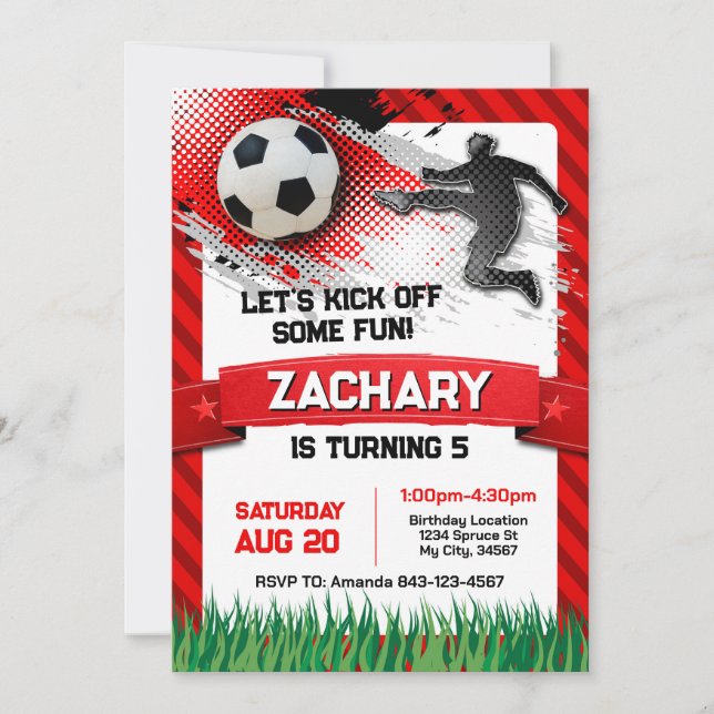 Soccer Anniversaire Invitation RED (Devant)