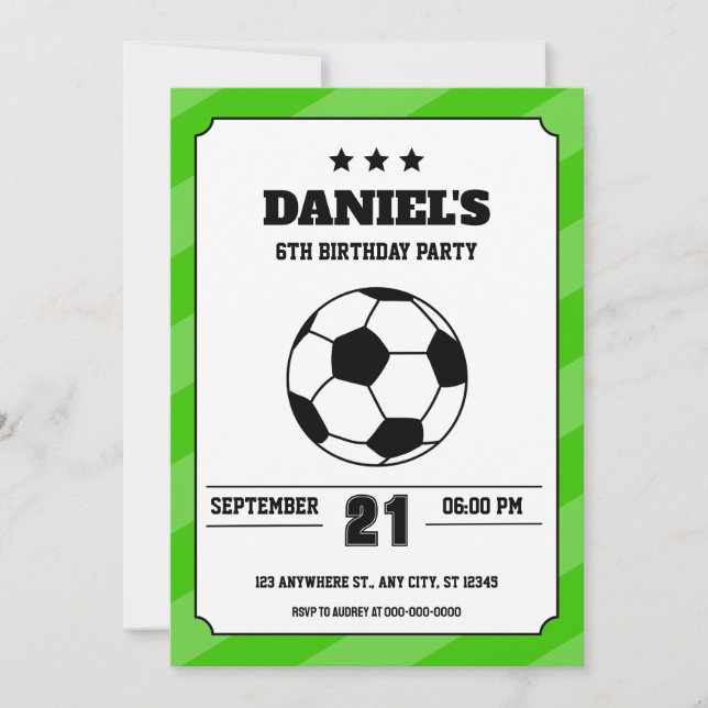 Soccer Anniversaire Invitation Simple Vert (Devant)