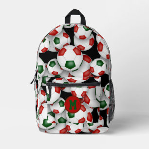 soccer athlete red green team colours printed backpack