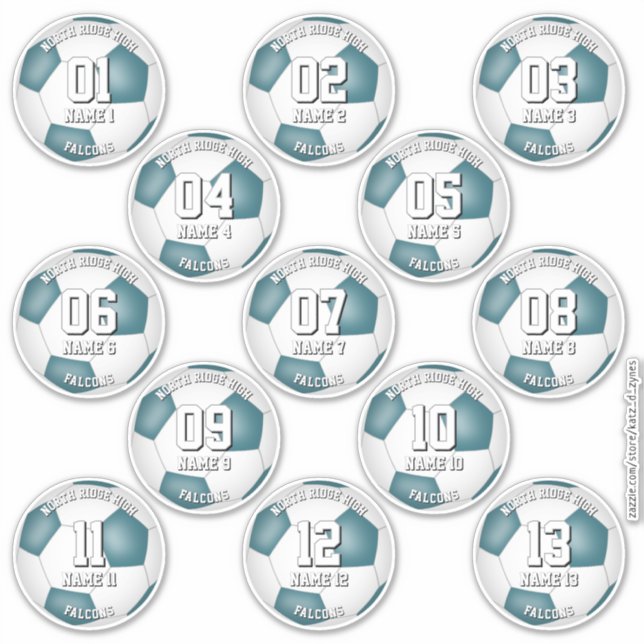 soccer athletes team colors set of 13 teal white (Front)